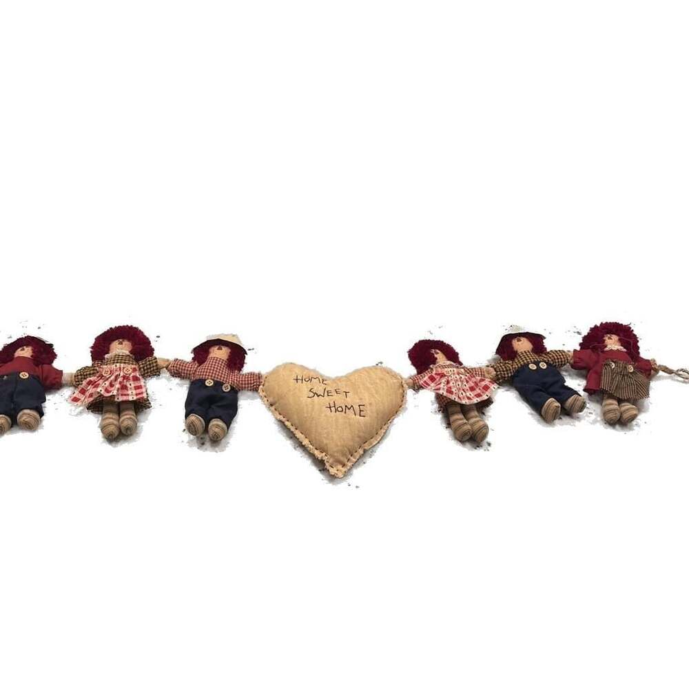 Vintage Primitive Rag Doll Garland Home Sweet Home Farmhouse Country Decor Jute